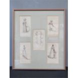 A framed group of 19th century tinted fashion prints.