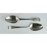 Two silver serving spoons, London, (one indistinct hallmarks), 4.56toz.