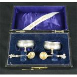 A pair of silver salts, with original spoons, London 1861, with original presentation box;