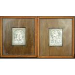 A pair of embossed plaques, silvered metal, ecclesiastical.