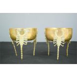 A pair of vintage brass cups on stand, the legs in the form of Scorpions, possibly Corsican,