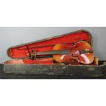 A Violin, with wooden case and bow.