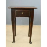 An oak 18th century and later side table with single drawer, raised on cabriole legs.