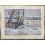 Dorothy Russell, pastel on paper, winter landscape Buckinghamshire.