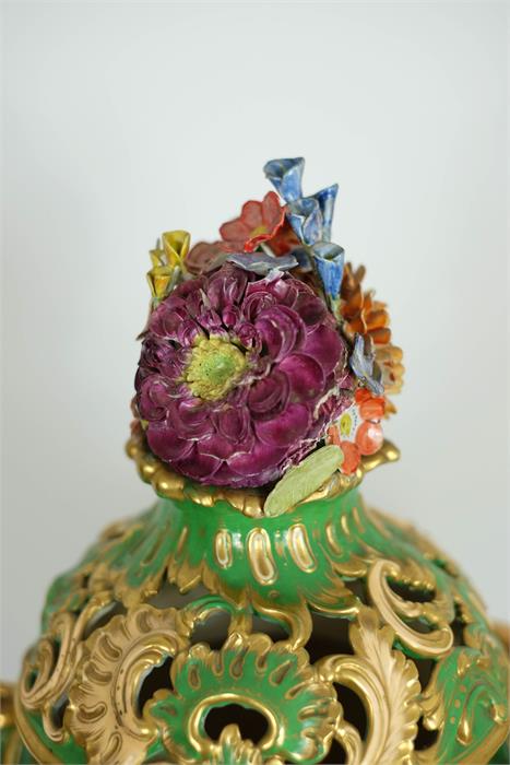 A French 19th century porcelain vase, with green ground and painted with floral groups, with gilt - Image 5 of 5