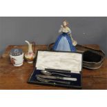 A miscellaneous group including Royal Worcester egg coddler, silver plated tray, necklace,