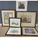 A quantity of prints and pictures, including a watercolour, fashion design prints, butterfly