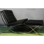 Style of Mies van der Rohe for Knoll 'Barcelona' chair and footstool.