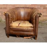 A leather 1950s armchair. A/F