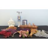 A group of trinkets, jewellery stand etc, together with a group of ceramics, a sewing kit,