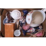 A group of various ceramics including large jug, suitcase, dressing table sets, jewellery box etc.