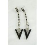 A pair of silver Art Deco earrings, set with marcasite and jet.