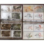 Two albums of vintage and collectable postcards, including black and white scenes, colour '