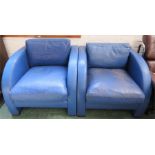 A pair of blue Italian leather armchairs [Provenance: by repute from the penthouse office at Cafe