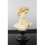 A miniature bust of David, on ebonised plinth, 14½cm high.