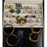 A jewellery box containing various pairs of earrings.