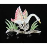 An enamel and marcasite brooch in the form of a swan, 4cm wide.