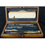 A 19th century mathematicians set, complete in original box, and bone etched rule.