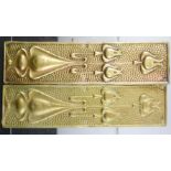 A pair of Art Nouveau brass embossed door plates. 29cm by 7.5cm,