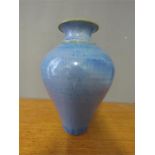 A 1930s blue glazed studio vase with incised mark to base, 20 high, 14 wide.