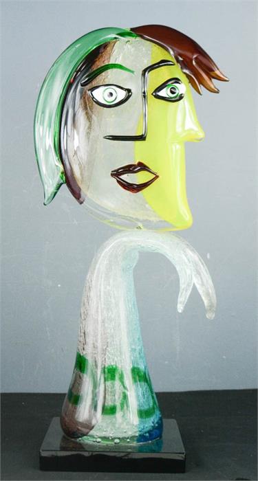 A modern glass Picasso style head, signed by the artist.