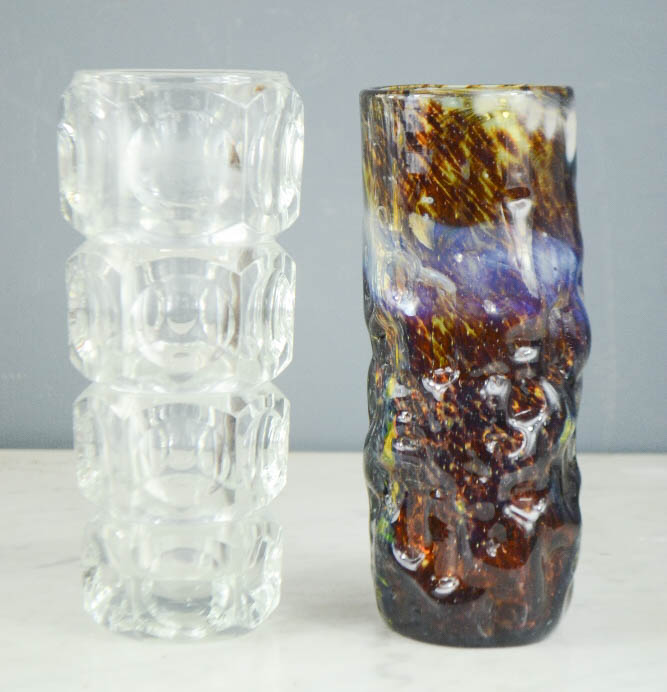 Two glass vases; one coloured Mdina glass.