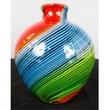 A 1950s Murano Mezza Fiigrana squat vase with rainbow swirl.