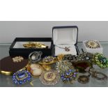 A group of jewellery to include silver fob, brooches, cameo etc.