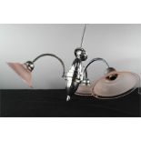 An Art Deco chrome ceiling light with pale pink glass shades.