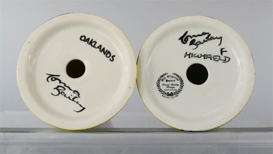 Lorna Bailey: two shakers: 'Oaklands' and 'Highfield', both signed in black to the bases, 14cm high. - Image 2 of 2