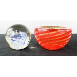 A 1960s Art Glass bowl, with orange and aventurine swirl decoration, together with a Murano glass