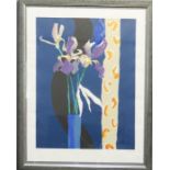 Tinsey (20th century): Purple Irises, limited edition screen print 21/200, 72 by 5cm.
