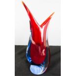 A 1950s Murano Uranium Flavio Poli Seguo Art Vase in red and blue twist, 22cm high.