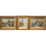 Five pictures, a pair of oil on canvas by E T Edwards, 2 watercolours by ET Edwards, another by S