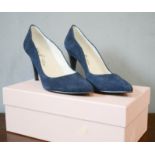 A pair of Mary G Ultimate collection blue suede court shoes, size 6.