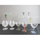 A set of nine retro wine glasses and crystalware.