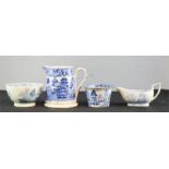 A group of blue and white pottery, Victorian, including a sauce boat.