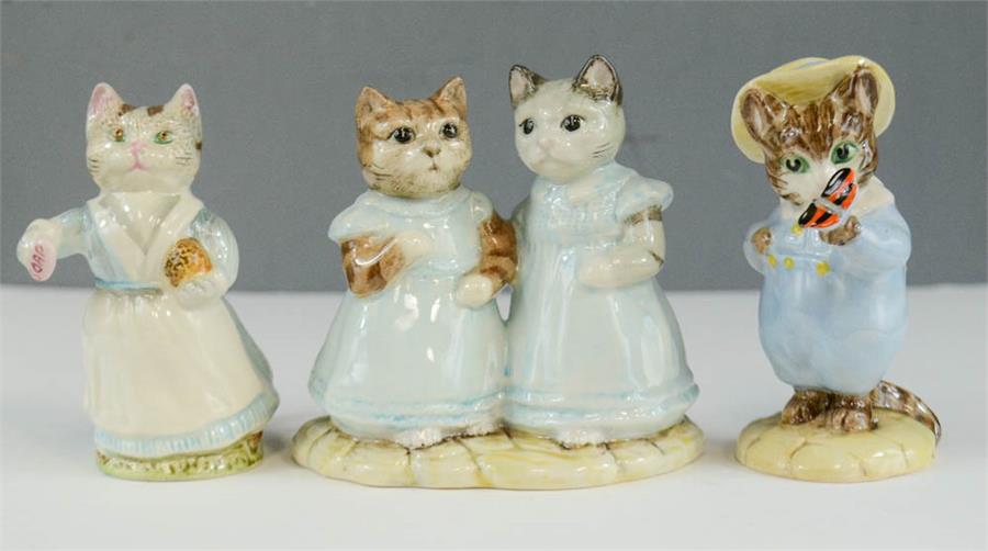 A Beswick Beatrix Potter Tabitha Twitchett, a Royal Albert Mittens and Moppet and Tom Kitten and