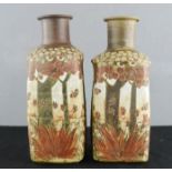 A pair of signed studio pottery vases, Sri Lankan, tall trees and foliate incised and hand painted