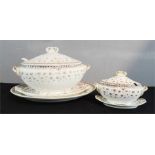 A Joseph George tureen & cover, with ladel, and smaller tureen with oval dish, platter 'Margaret