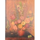 Hector Wallet, 1941, oil on board, still life of flowers, painted both sides. 60 by 47cm.