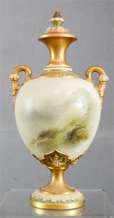 A Royal Worcester vase and cover, signed H Stinton, painted with highland cattle scene. 25cm high. - Image 2 of 5