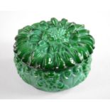An Art Deco 1930s malachite style glass moulded Dahlia powder bowl, 10cm high.