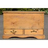 A pine Victorian mule chest with two drawers and iron side handles.