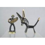 Two bronzed figures, an accordion player, and a donkey 10cm high, attributed to Walter Bosse,