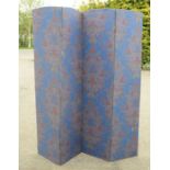 A four fold screen, in blue ground floral pattern.