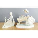Two Lladro figure groups, A La Carrera, no.5460, with the original box, together with a lady & dove,