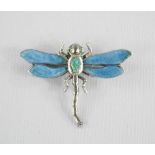 A Charles Horner Art Nouveau silver and enamel 'dragon fly' brooch.