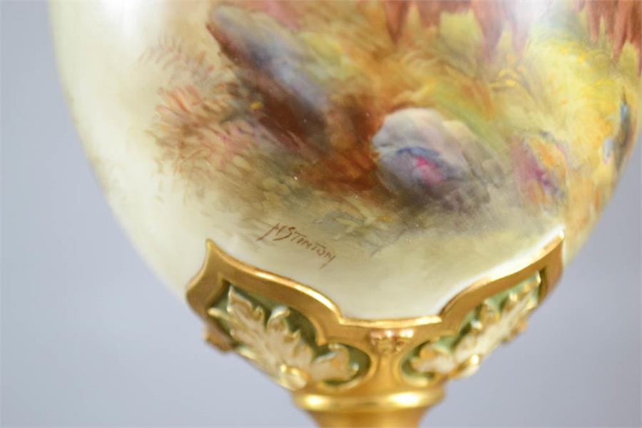 A Royal Worcester vase and cover, signed H Stinton, painted with highland cattle scene. 25cm high. - Image 4 of 5