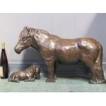 A bronze sculpture by the Morris Singer Art Foundary Ltd, London; Horse & Foal, the horse measures